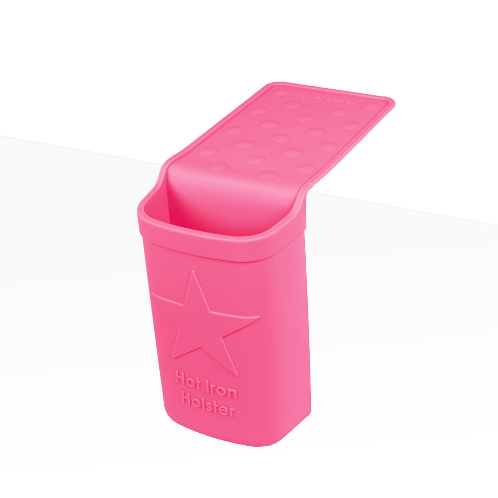 Hot Iron Holster | Pink | Adhesive-Free Silicone Storage Pocket for Organization and Travel | Heat Resistant to 500°F | Ideal for Curling Irons, Hair Straighteners, and Other Hot Tools