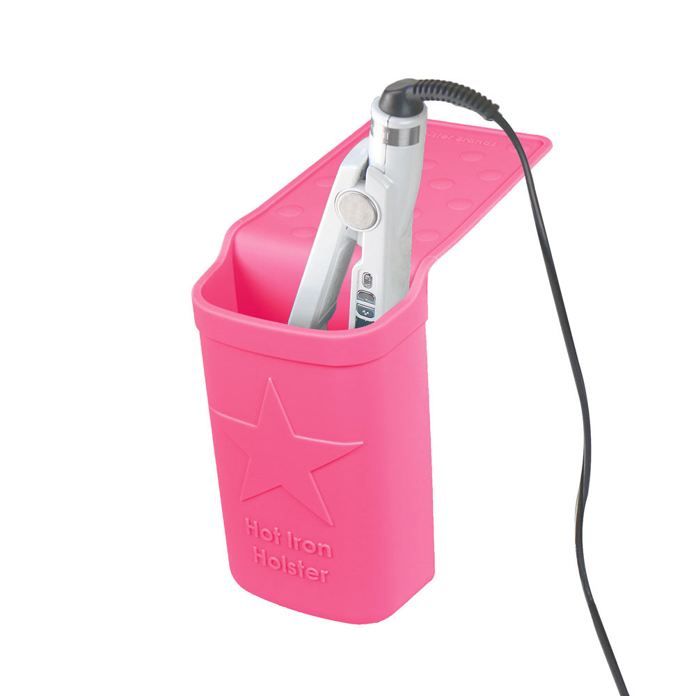 Hot Iron Holster | Pink | Adhesive-Free Silicone Storage Pocket for Organization and Travel | Heat Resistant to 500°F | Ideal for Curling Irons, Hair Straighteners, and Other Hot Tools