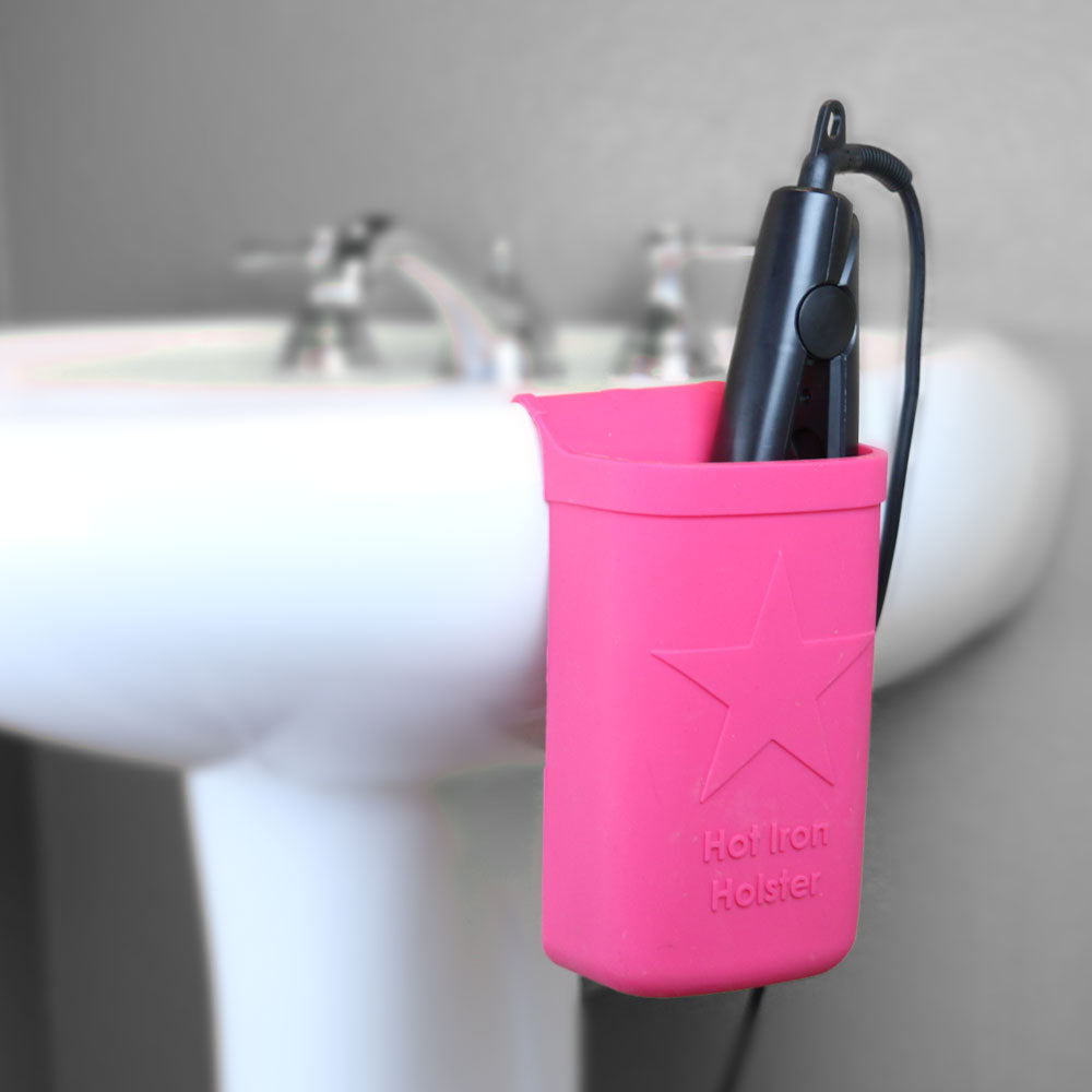 Hot Iron Holster | Pink | Adhesive-Free Silicone Storage Pocket for Organization and Travel | Heat Resistant to 500°F | Ideal for Curling Irons, Hair Straighteners, and Other Hot Tools